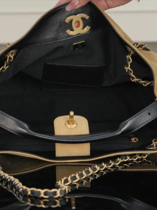 Chanel Two-Tone Suede & Leather Hobo Tote - Picture 4 of 7